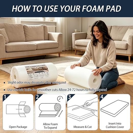 Welacer Upholstery Foam Pad, 0.9x24x72in Soft Cushion Replacement | Perfect