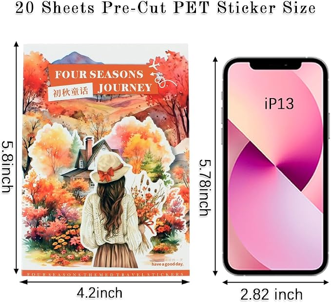 Fall Landscape Pre-Cut Autumn Journal Sticker Book, Transparent PET Watercolor