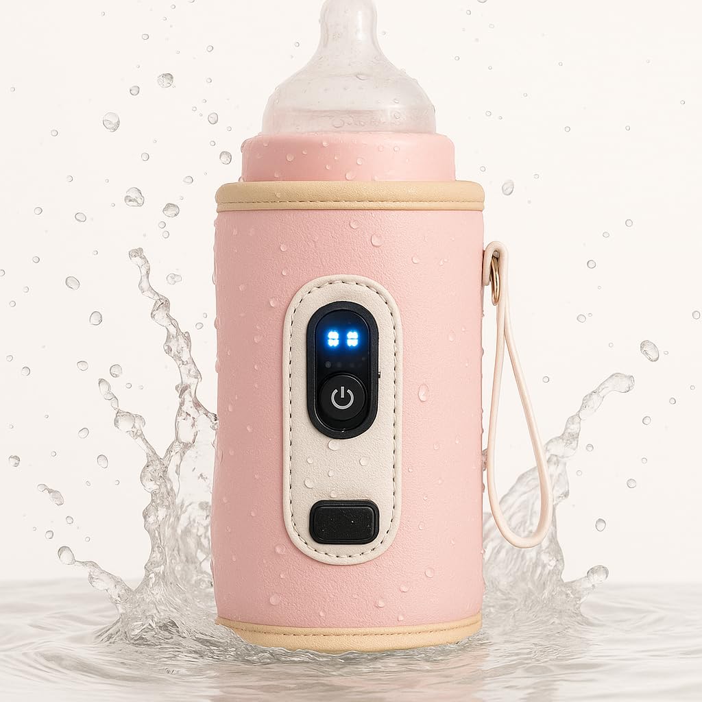 Travel Baby Bottle Warmer with USB for Girls – Digital Display, Adjustable Heating, Insulated Portable Sleeve for Warming Milk, Formula & More – Great for Car Trips, Strollers & On-The-Go Feeding