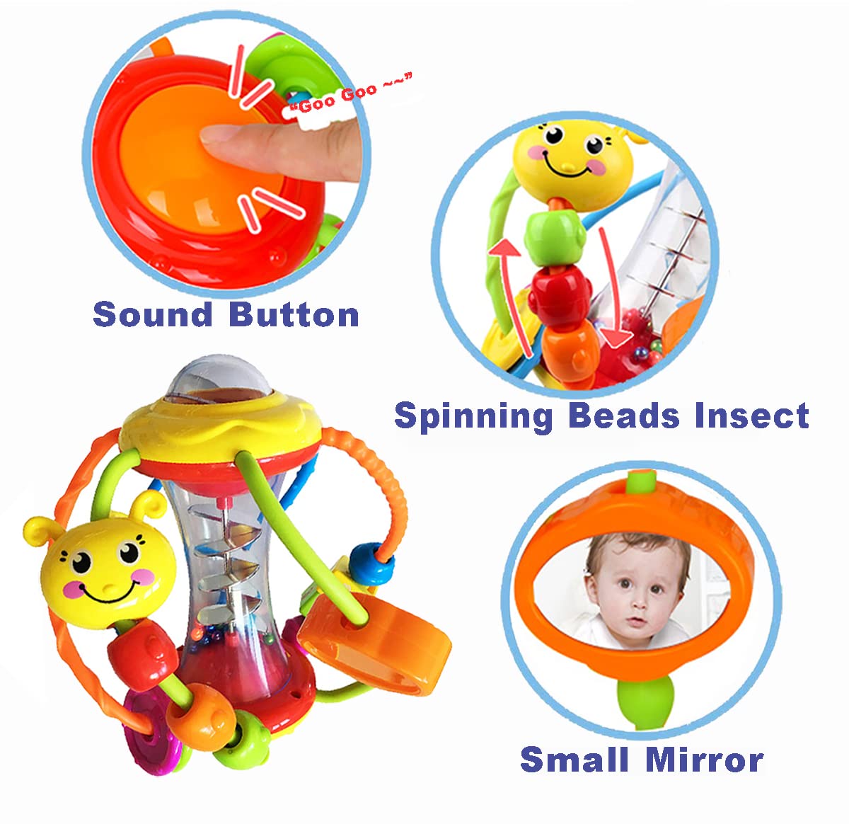 HOLA Baby Toys 0-6-12 Months, Baby Rattle Toys Activity Ball Infant Toys 6 Month Old Baby Toys 3-6 Months, Shaker Grab Spin Travel Toys Easter Basket Stuffers