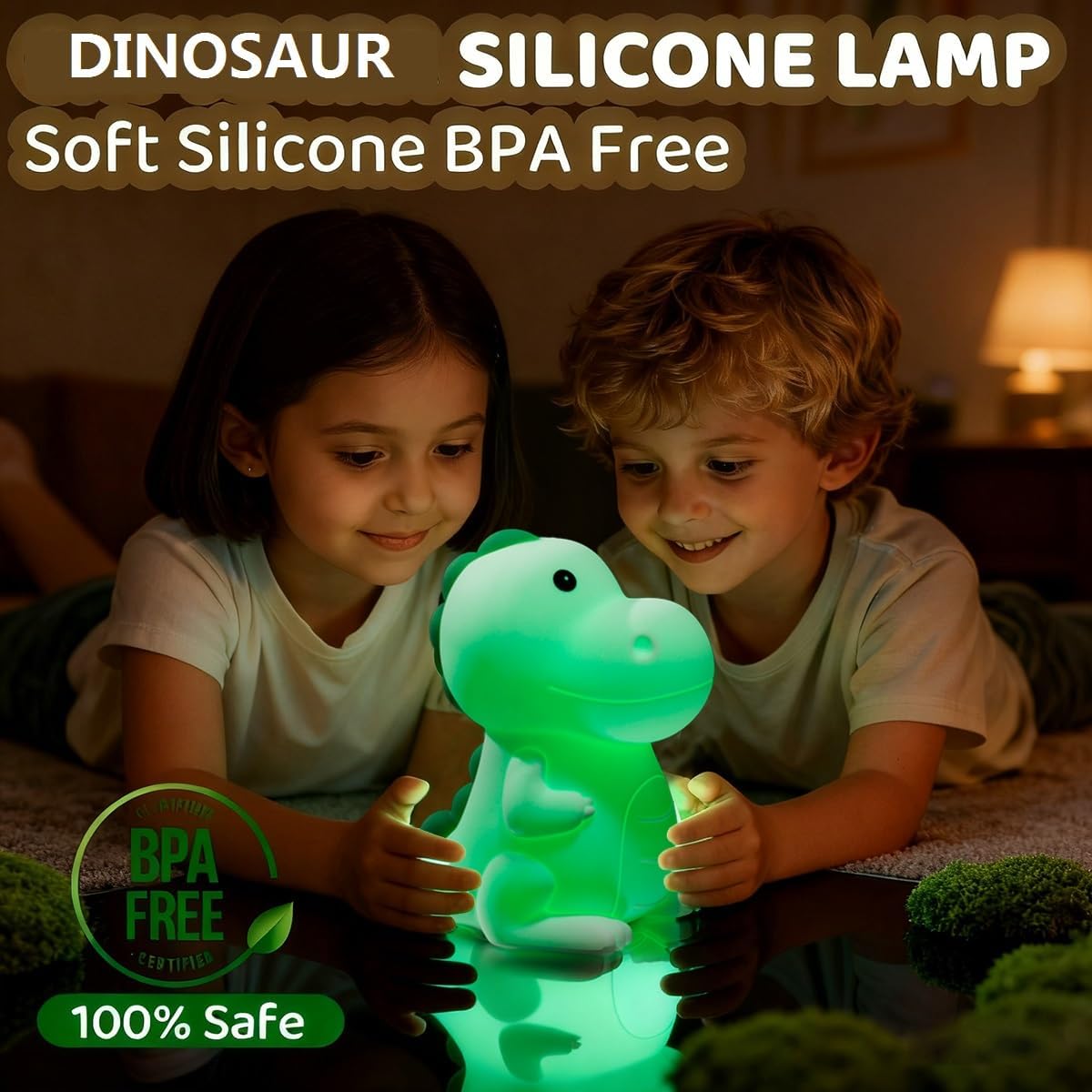 Dinosaur Night Light Adults Kids,LED Dimmable Animal Silicone Sleep Night Lamp,Rechargeable Bedside Table Lamp with Touch Sensor 7 Colors,Gifts Decor for Bedrooms,Living Room,Boys Girls