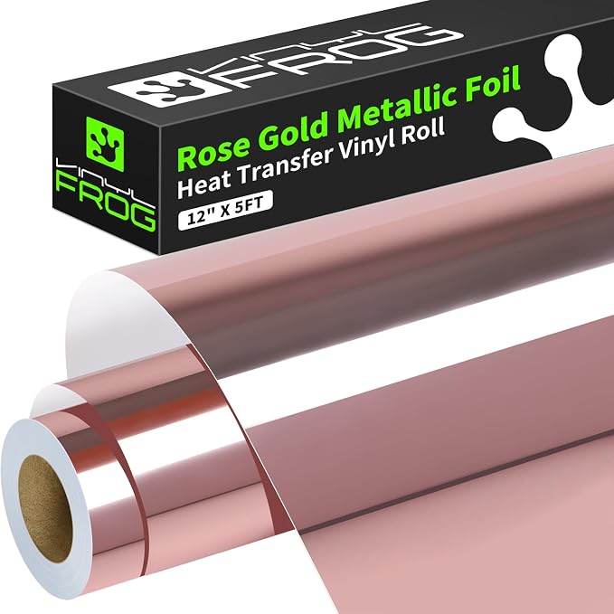 VINYL FROG Rose Gold Metallic Foil Heat Transfer Vinyl 12" x5ft Rose Gold HTV