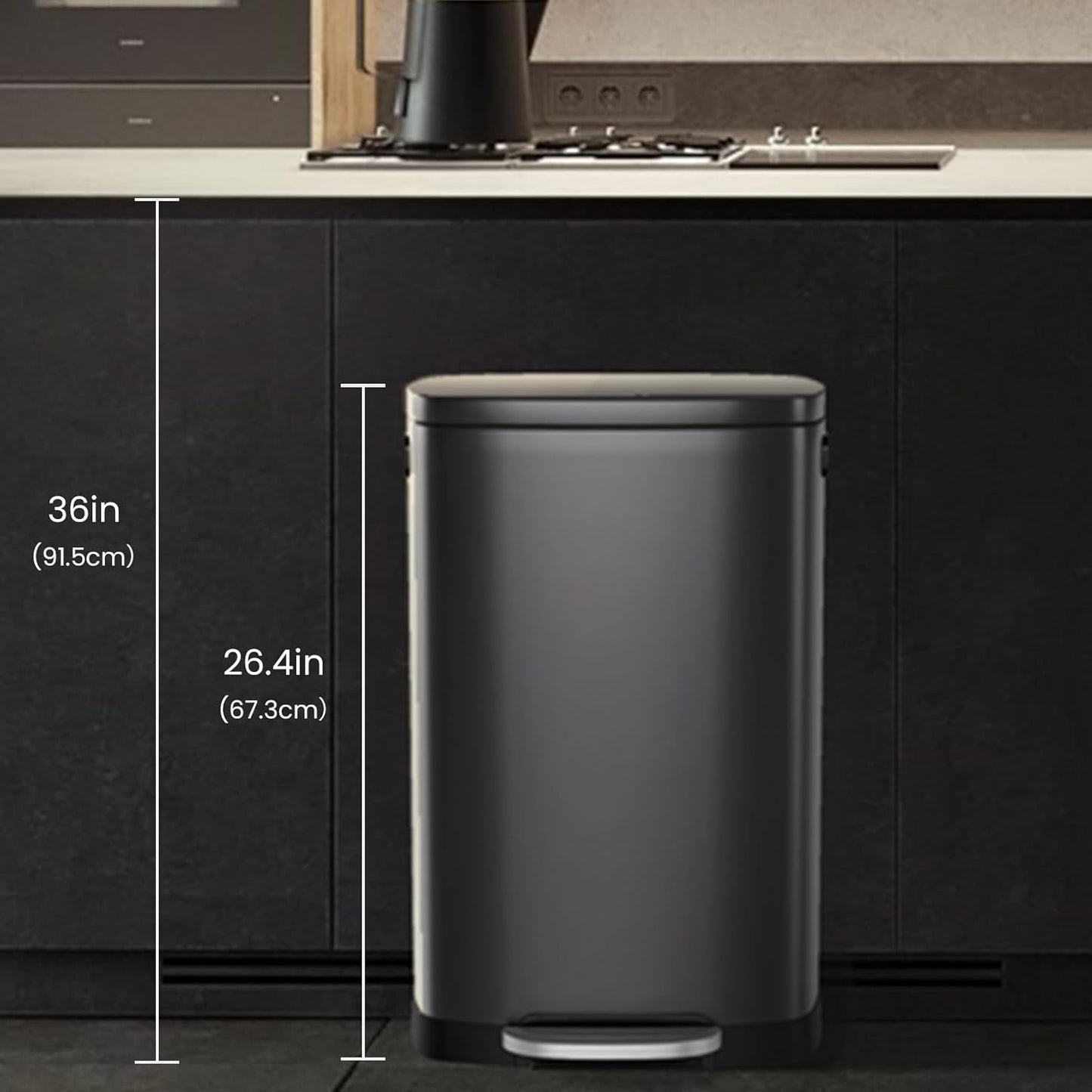 ELPHECO Kitchen Trash Can with Lid Soft Close, 13 Gallon / 50L Stainless Steel Pedal Garbage Can, Heavy-Duty Step Wastebasket with 20 Bags, Removable Bucket, Home Office, Titanium Silver