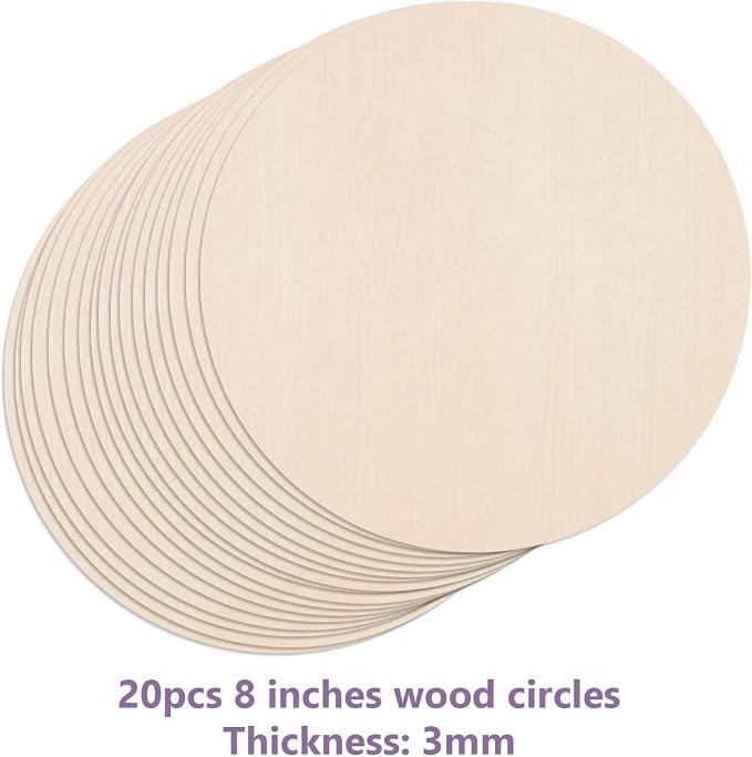 20PCS 8Inch Round Poplar Wood Discs