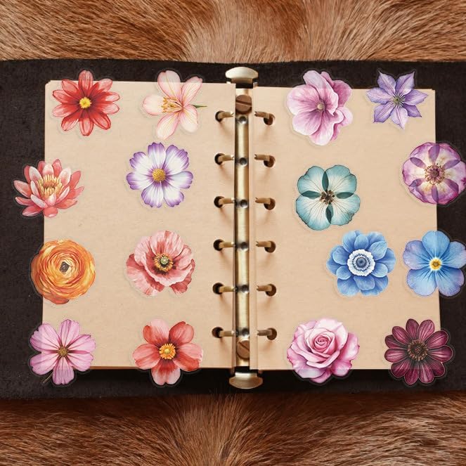 50PCS Transparent Watercolor Flower Stickers, Waterproof PET Floral Decals