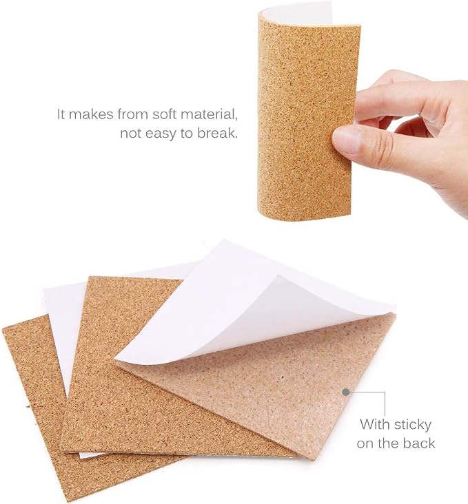 40 Pcs Square Self-Adhesive Cork Sheets