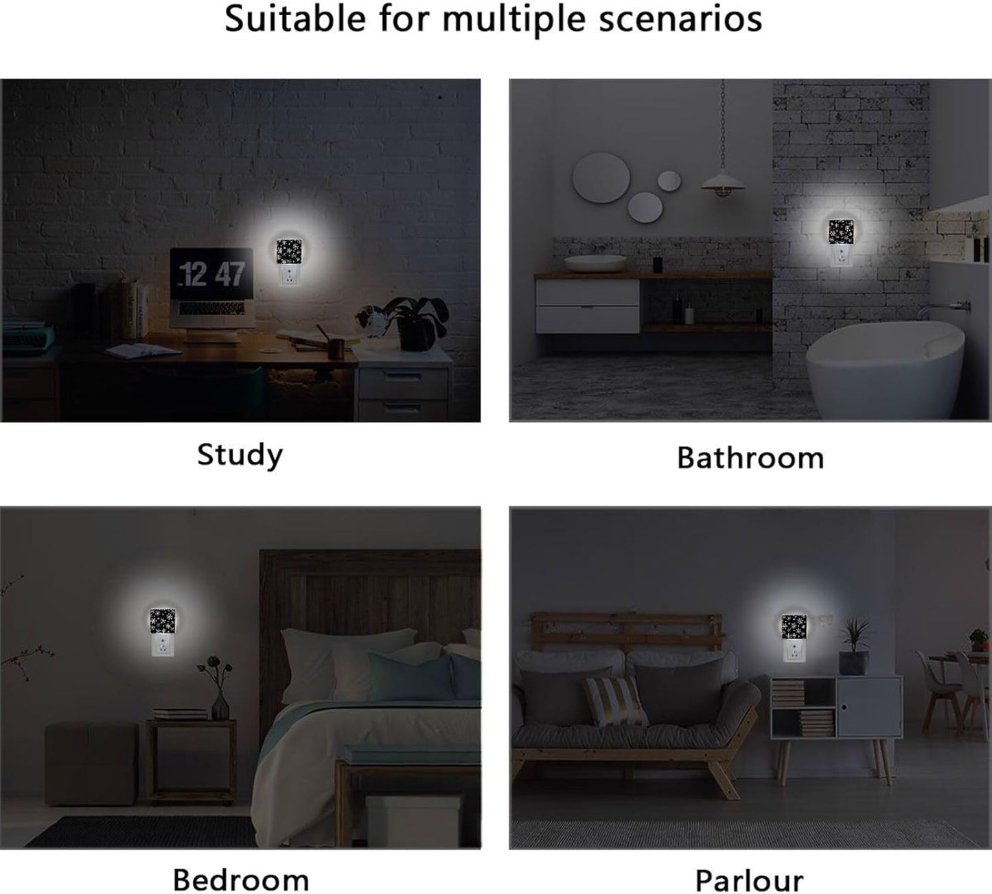 Aslsiy Night Light for Kids White Snowflakes Dots on Black (1) Plug in Wall Lamp LED Dusk to Dawn Sensor Energy Saving Nightlight for Boys Girls Men Women