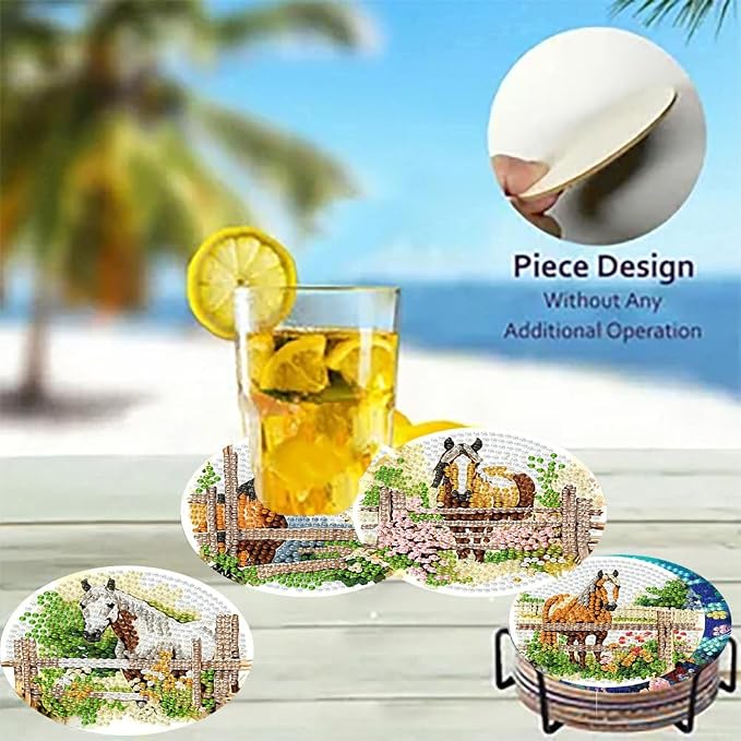 Zythron 8 Pack Horse Diamond Art Coasters, Diamond Painting Coasters Kits |