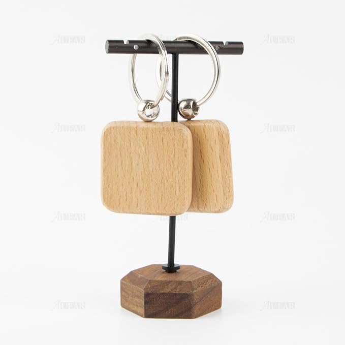 AUEAR, Blank Wooden Key Chain Wood Keychain Key Ring Key Tags Personalized EDC
