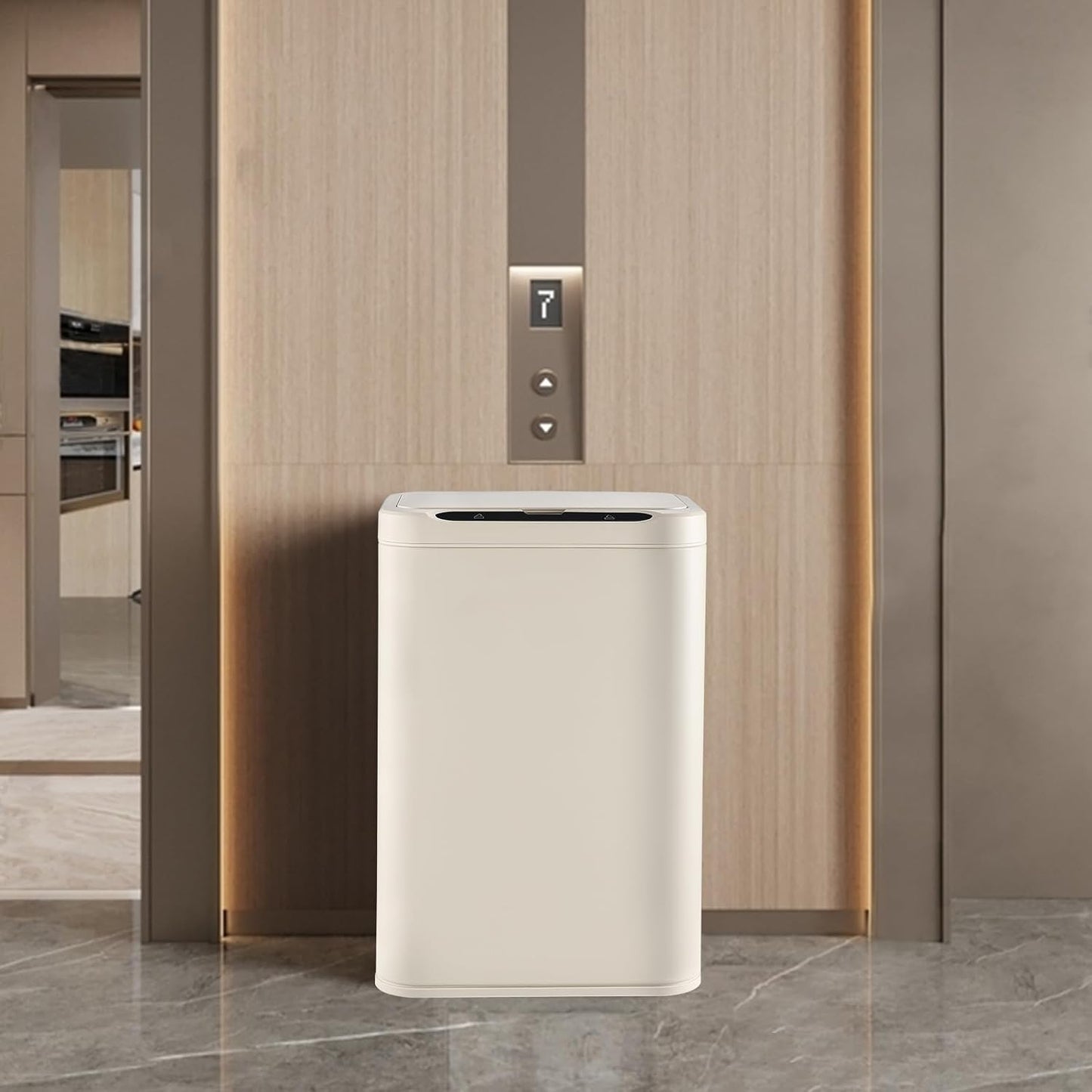 ELPHECO Stainless Steel Office Trash Can Motion Sensor Garbage Can Touchless Smart Trash Can Automatic Waste Bin for Kitchen, Office, Bathroom (Cream Beige, 5.5 Gallons)