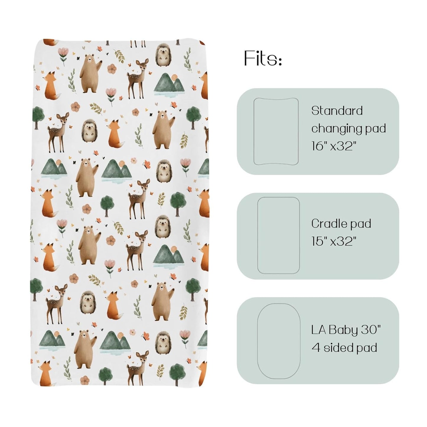 HawSkgFub Boho Animals Changing Pad Cover for Baby Girls Boys, Natural Forest Bear Deer Fox Diaper Change Table Covers, Soft Stretchy Safe Snug Fitted Changing Mat Sheets Fit 32"/34" x 16"