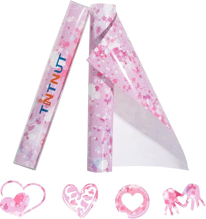 Tintnut Pink White Splash Heat Transfer Vinyl Roll, stretch washable, works