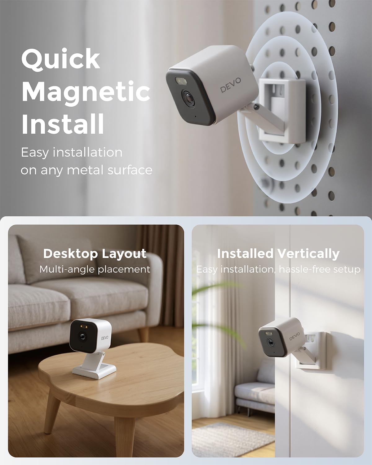 Devo Security Camera 2K |WIFI6 | Indoor |Baby Monitor & Pet Camera | 2-Way Audio, Color Night Vision, Live Stream, Motion Alerts & Notifications White,1 Cam