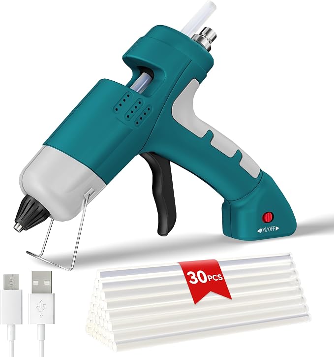 Cordless Hot Glue Gun Kit, 20W Lithium Battery Rechargeable Hot Melt Glue Gun