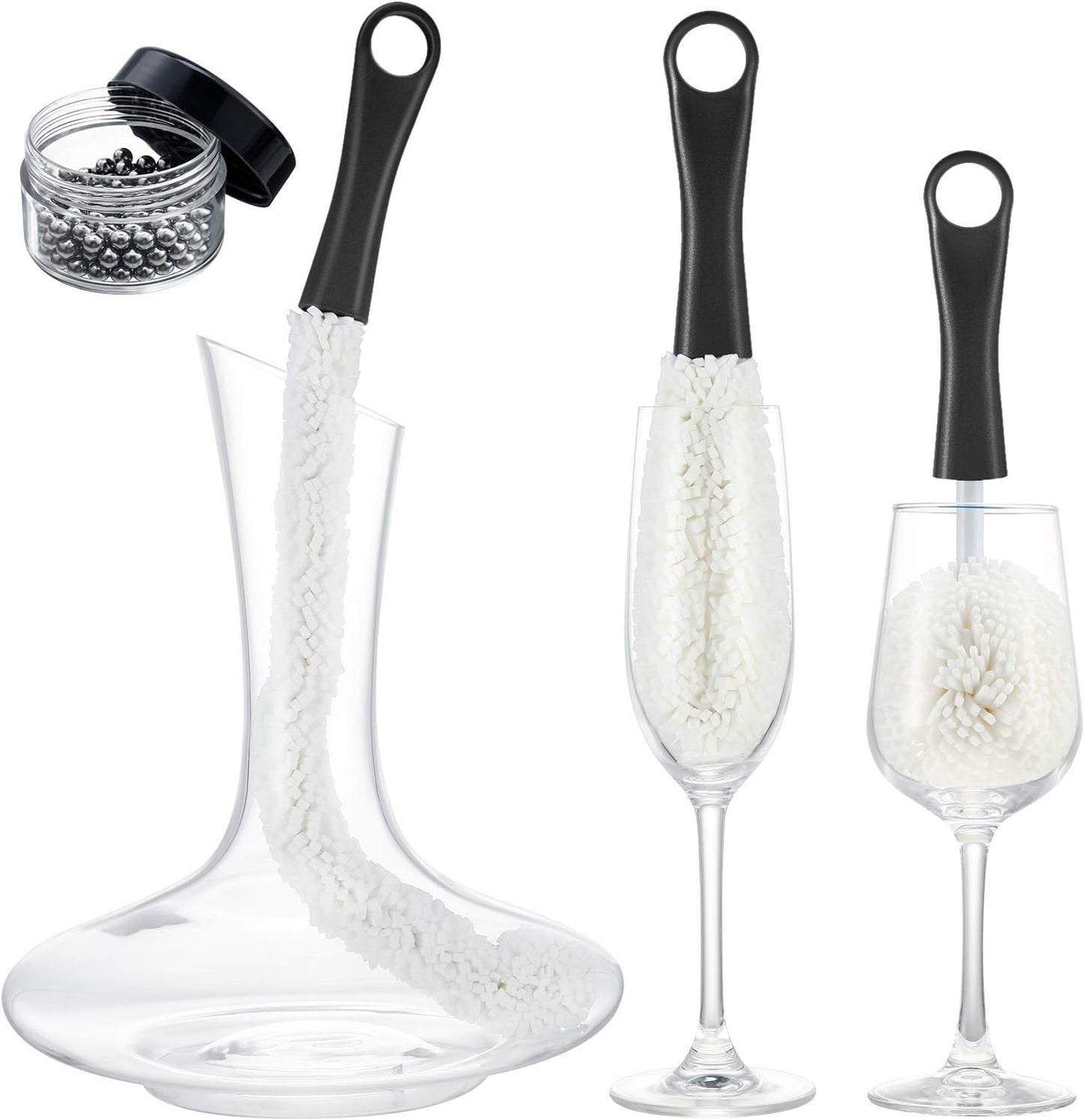 Boao 3 Pcs Decanter Cleaning Brush Wine Glass Decanter Flexible Bottle Brush Set with Cleaning Beads Household Tools for Bottle Goblets Glasses Cups(Black)