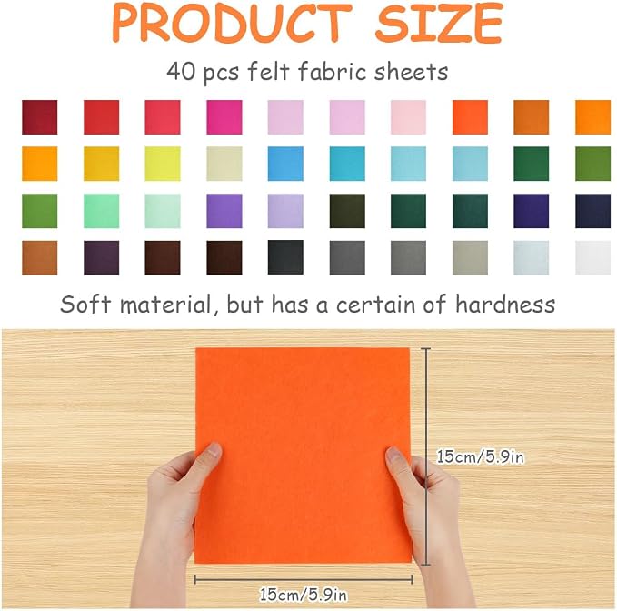 Ainiv 40pcs 6×6 inches Coloured Felt Fabric Sheets, Fabrics DIY Craftwork