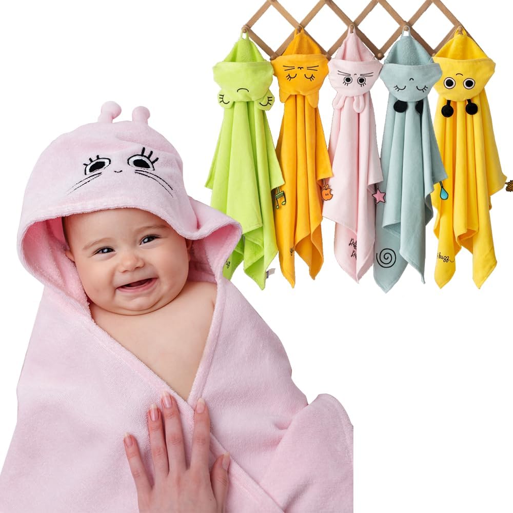 Milk&Moo Baby Hooded Towel, 100% Organic Turkish Cotton, Ultra Absorbent Bath Towel with Hood, 27x47 Inch, for Baby Boys & Girls (0-2 Years, Pink)