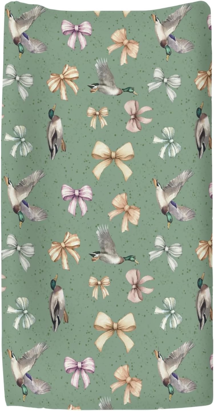 Vintage Mallard Ducks Bows Changing Pad Covers for Baby Girl Boy Duck Hunting Fitted Change Table Cover Mats Wild Ducks Birds Soft Diaper Changing Table Sheets 32''×16''