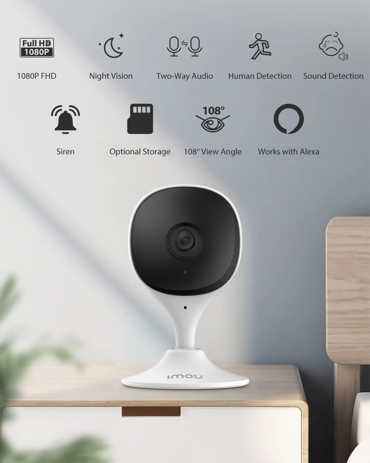 Imou Home Security Camera 2 Pack 1080P Baby Monitor with Night Vision, 2-Way Audio, Human Detection, Sound Detection, Plug in WiFi Indoor Camera Dog Cam with App, 2.4G Wi-Fi Only, Works with Alexa