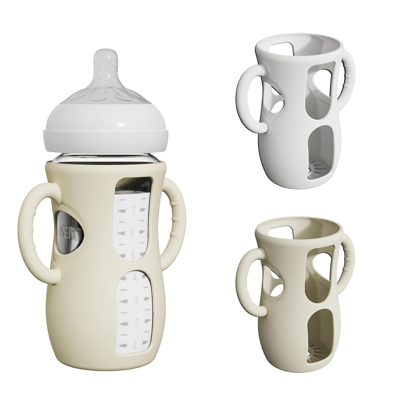2 Pack Silicone Sleeves for Avent Natural Glass Bottles, Anti Breakage Baby Bottle Protector with Easy-Grip Handle, Compatible Philips Avent Glass Natural Bottle 8 oz, Not for Infant Use