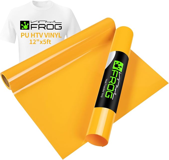VINYL FROG Yellow Heat Transfer Vinyl Roll 12" x5ft Matte HTV Vinyl | Yellow