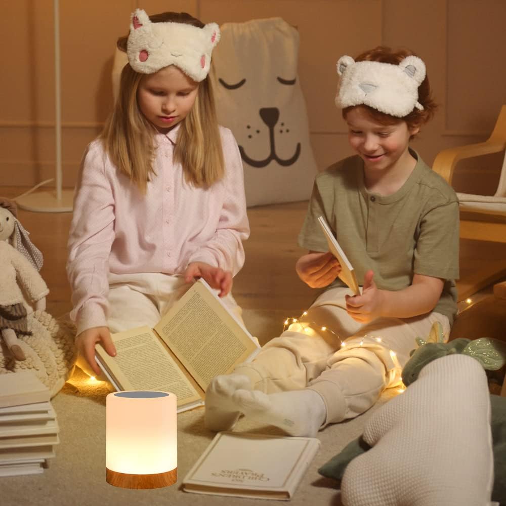Night Light Touch Sensor Lamp Bedside Table Lamp for Kids Bedroom Rechargeable Dimmable Warm White Light and RGB Color Changing