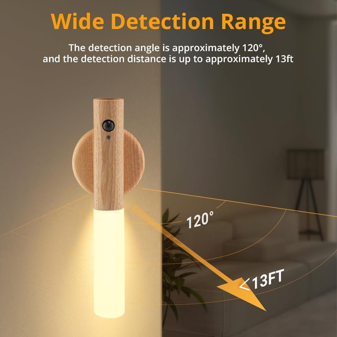 LANDGOO Nursery Night Lights 2 Pack - Baby Safe Motion Sensor with 2700K Warm Glow, Ash Wood Rechargeable Lamps for Bedroom & Nursery (Child-Safe Dual Room Coverage)