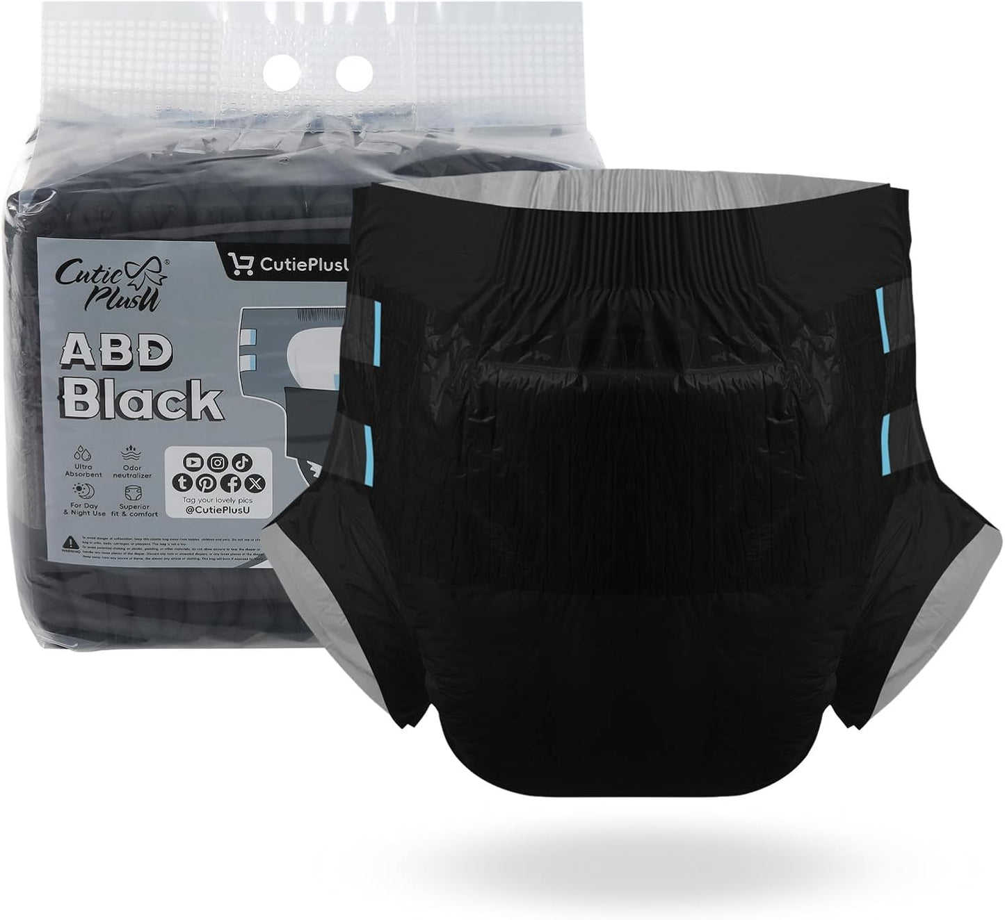 CutiePlusU Disposable Adult Diaper Heavy Absorption Dry Surface Adult Diapers All Night- Black 10 Pieces(Medium 28"-38")