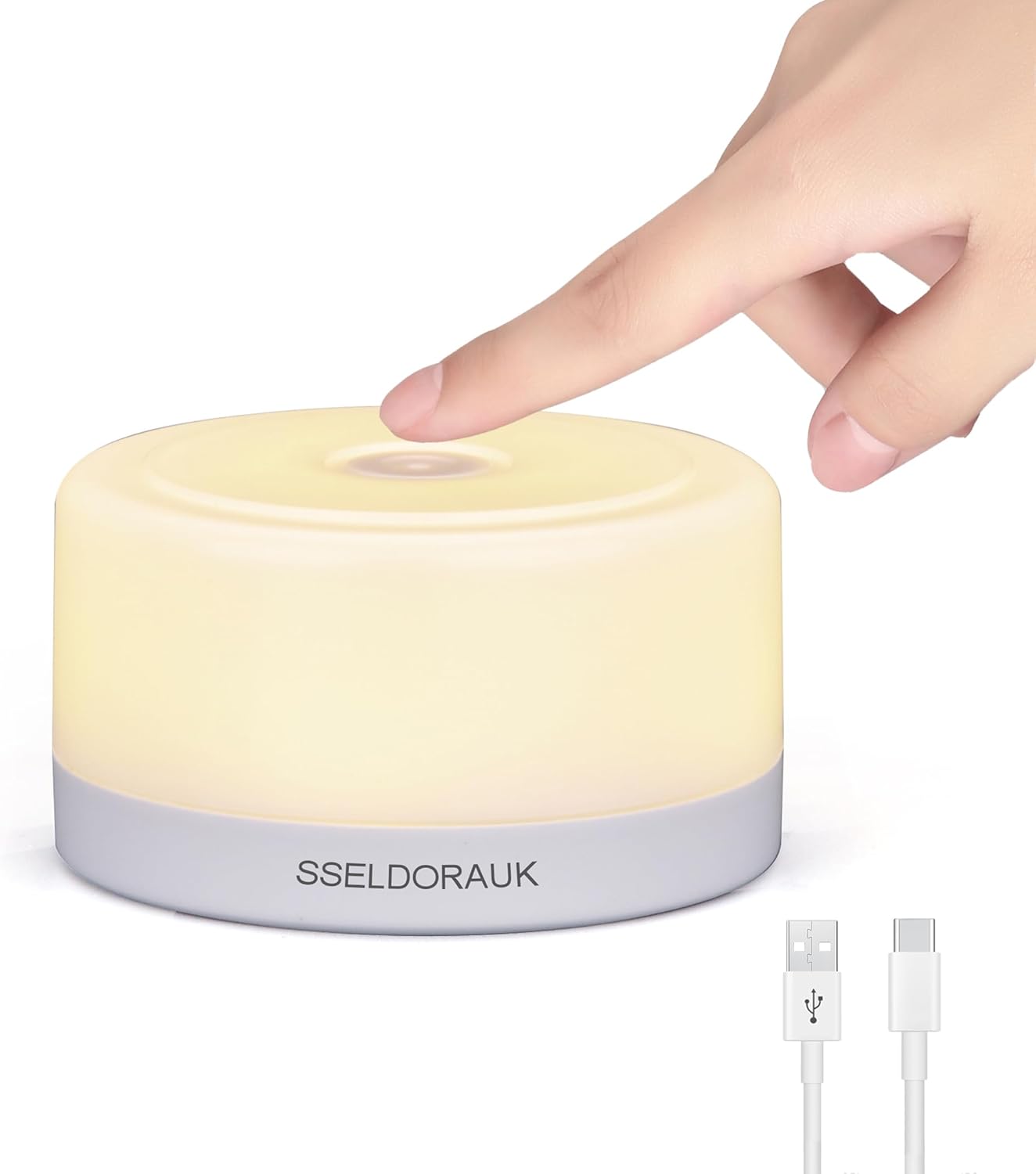 S SELDORAUK Touch Night Lights for Kids with Dimming Function, Rechargeable Nursery Night Light Kit (3000K Warm White 1Pack)