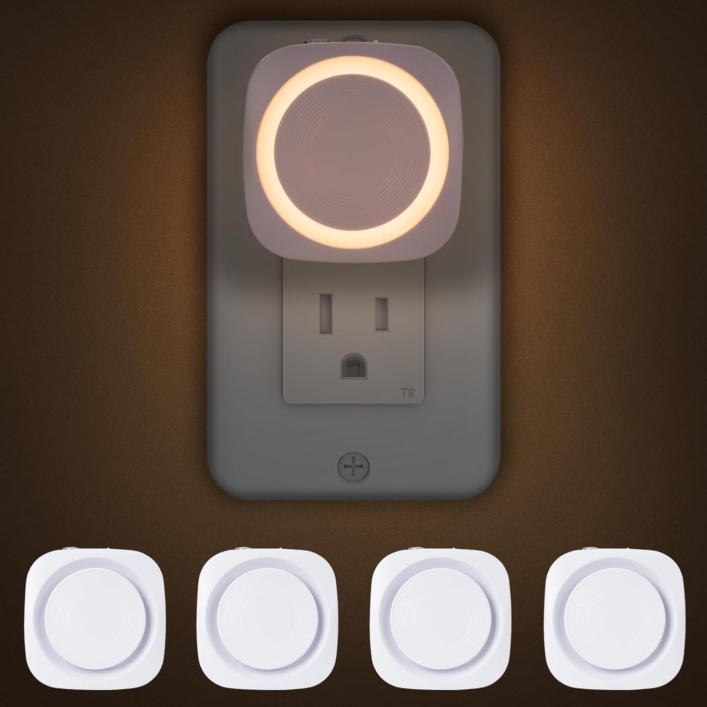 Warm Night Lights Plug into Wall, 4 Packs Dimmable Night Light with Dust to Dawn Sensor, Automatically Turn on and Off, Gentle Glow Nightlight for Bathroom,Bedroom,Stairs,Kitchen,Hallway,Warm White