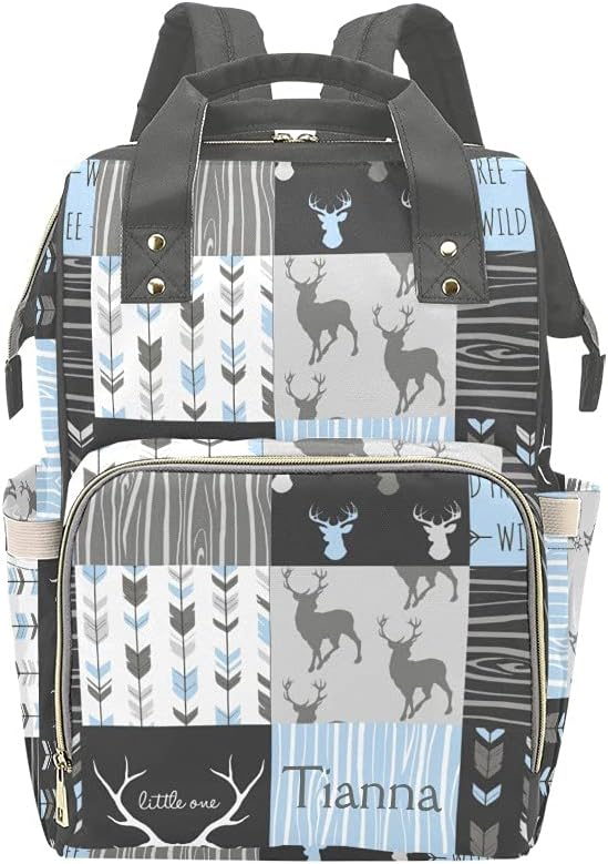 Deer Elk Antlers Feather Arrow Patchwork Diaper Bags with Name Waterproof Mummy Backpack Nappy Nursing Baby Bags Gifts Tote Bag for Women