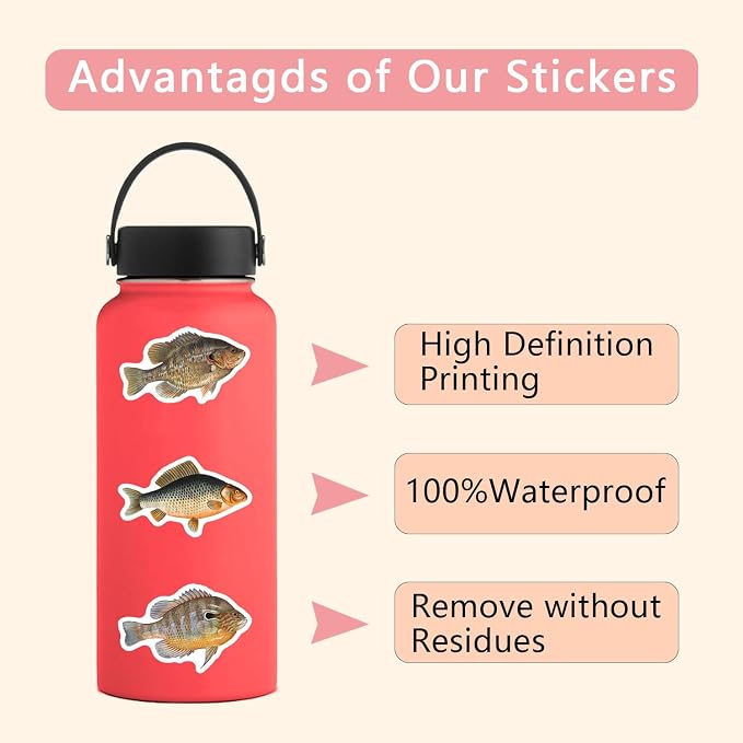 57Pcs Deep Sea Fish Stickers Waterproof Vinyl, Ocean Deepwater Fish Decals