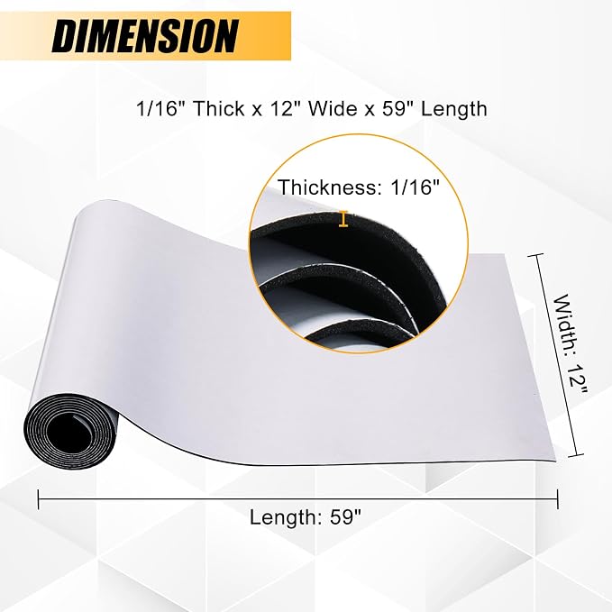 1/16" T x 12''W x 59''L Neoprene Foam Rubber Sheet