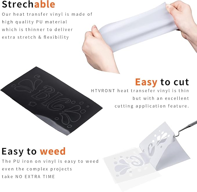 HTV Heat Transfer Vinyl: 12 White HTV Vinyl & 11 Black Heat Transfer Vinyl | 12