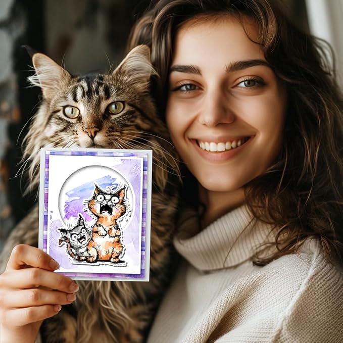 GLOBLELAND Cat Friend Clear Stamps Funny Cat Silicone Stamp Seals Cartoon Cat
