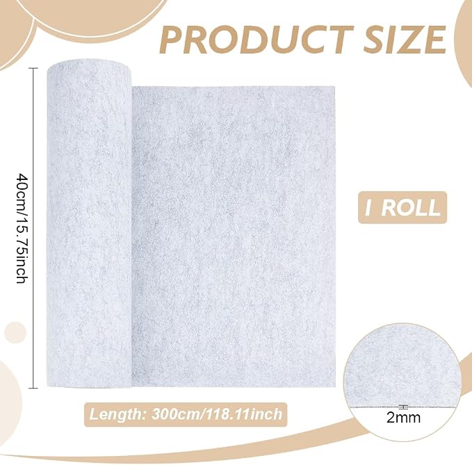 BENECREAT 118x15.75 Inch Light Grey Felt Roll, 2mm Thick Craft Felt Fabric Soft