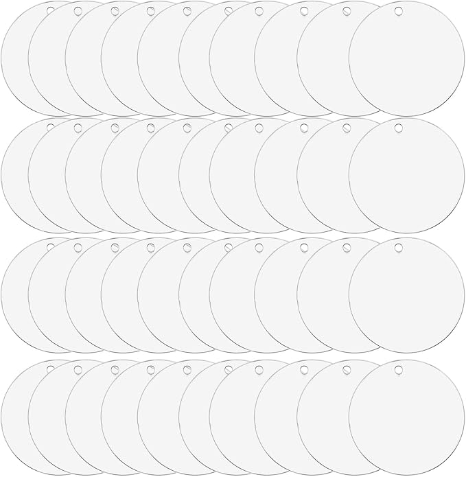 Zorfeter Clear Acrylic Blanks, 2 Inch Round, 40 Pack | Circle Ornament Blanks