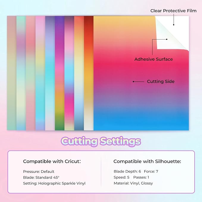 HTVRONT Gradient Permanent Vinyl 10 Sheets 12"x10" Rainbow Adhesive Vinyl |