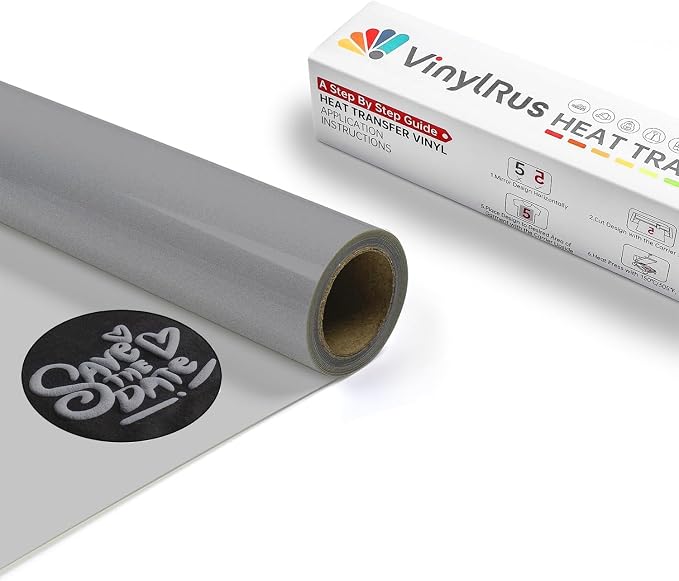 VinylRus Silver Puff Heat Transfer Vinyl -12” x 6ft Puffy 3D Grey Iron on Vinyl