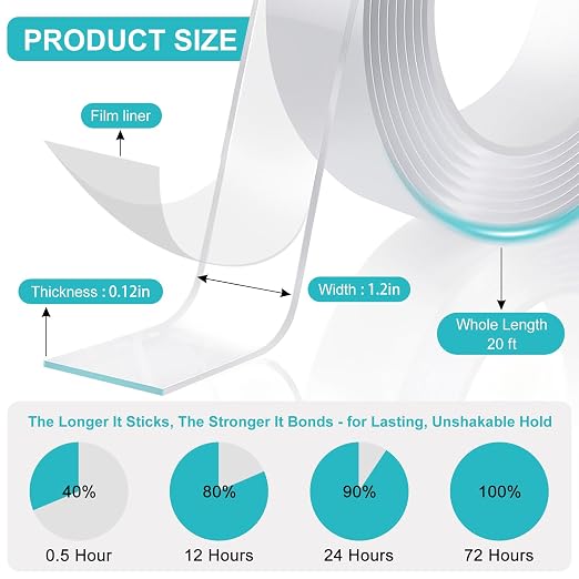 P7yaumy Double Sided Tape Heavy Duty 1.2in×20ft, Nano Tape Double Sided