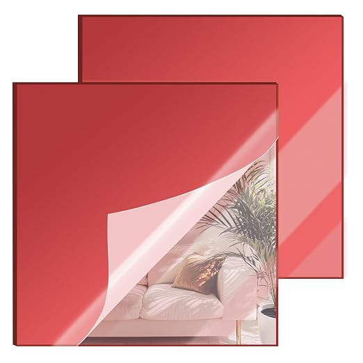 12x12 Inches Deep Red Mirror Acrylic Sheet – 2 Pcs Reflective Acrylic Panel