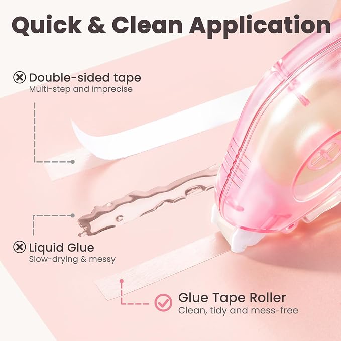 Sooez Extra Long Glue Tape for Scrapbooking, Adhesive Scrapbook Glue Runner for