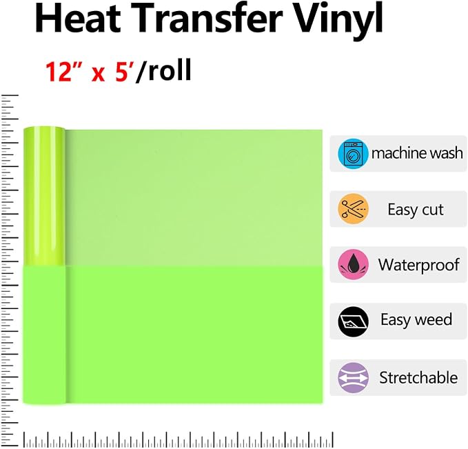 HTVVETUR Glow in The Dark HTV Heat Transfer Vinyl Roll 12 Inch by 5 Feet Iron