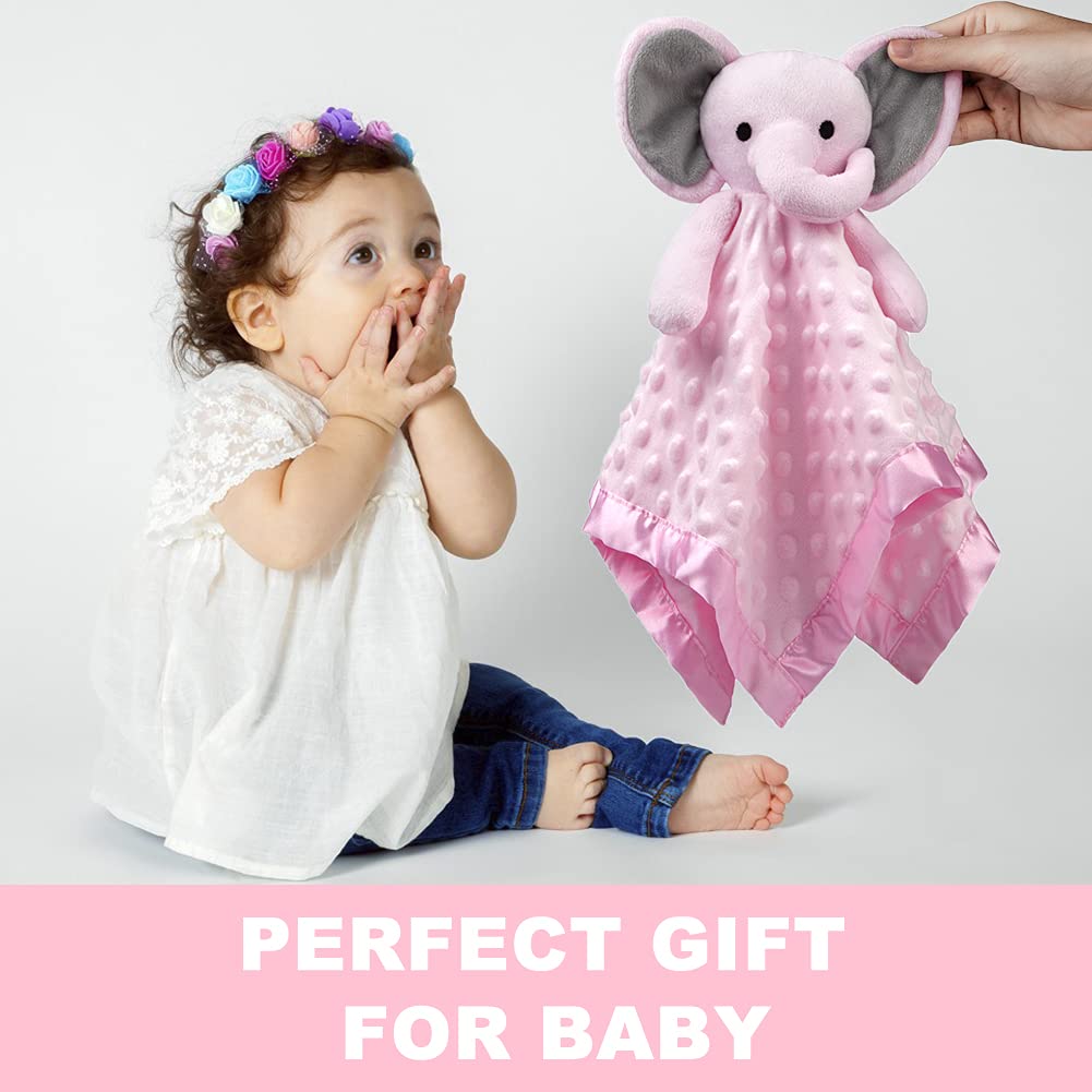 Pro Goleem Baby Girl Gifts Elephant Security Blanket with Stuffed Animal Snuggle Toy Lovey Soft Lovie Baby Registry Search for Infant and Toddler Pink 16 Inch