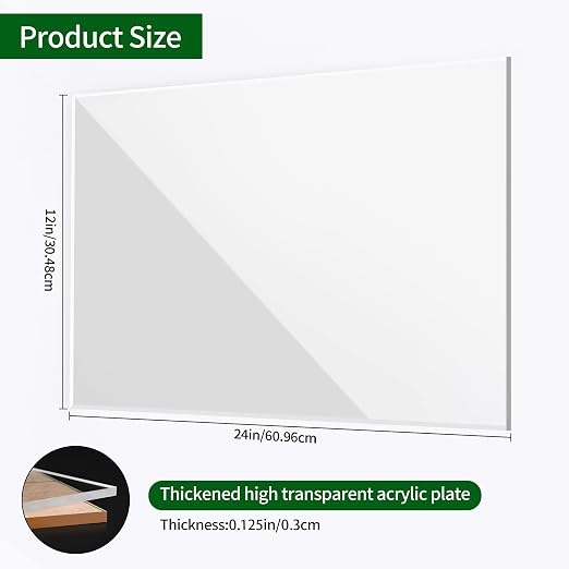 Lesnlok 4 Pack 12 x 24 Acrylic Sheet, 1/8 Clear Plexiglass Sheet 3mm Thick Use