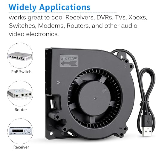 GDSTIME 120mm x 32mm USB Blower Fan with Speed Control, 5V Brushless DC Centrifugal Fans for Receiver DVR Xbox Modem AV Cabinet Cooling