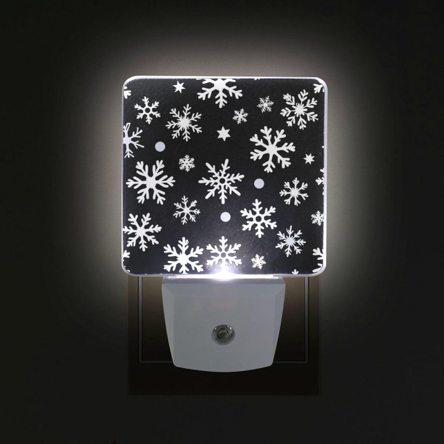 Aslsiy Night Light for Kids White Snowflakes Dots on Black (1) Plug in Wall Lamp LED Dusk to Dawn Sensor Energy Saving Nightlight for Boys Girls Men Women