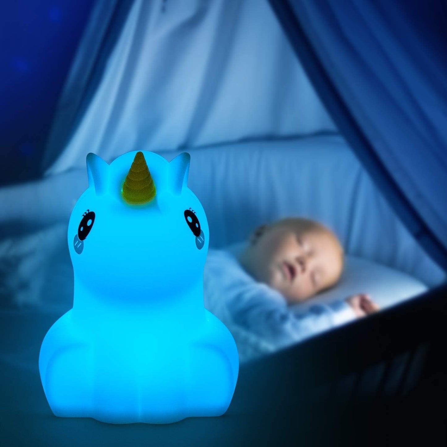 Night Light Kids, Safe Soft Silicone Bedside Lamp, Baby Nursery Lamp, 9 Colors with Remote Control, USB Rechargeable LED Multicolor Lamp for Children/Bedroom/Child Gift - Medium Unicorn