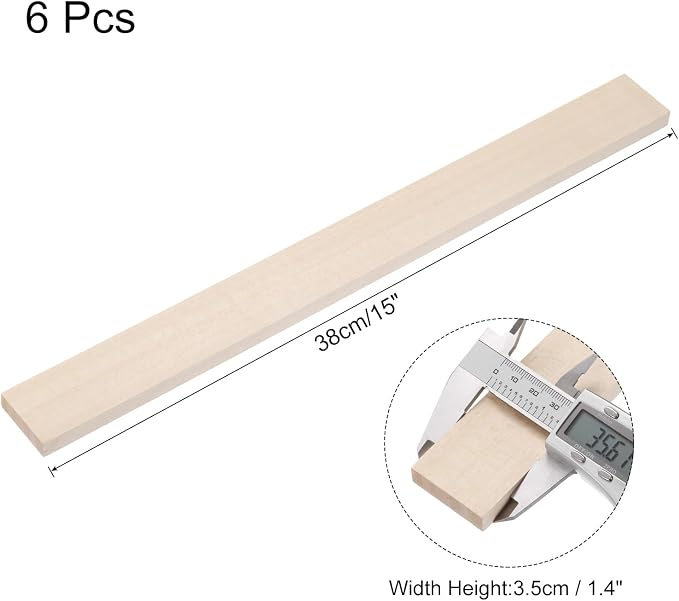 MECCANIXITY 6pcs Wood Sticks, 3/8"x 1.4" x 15" Rectangle Wooden Cube Wood