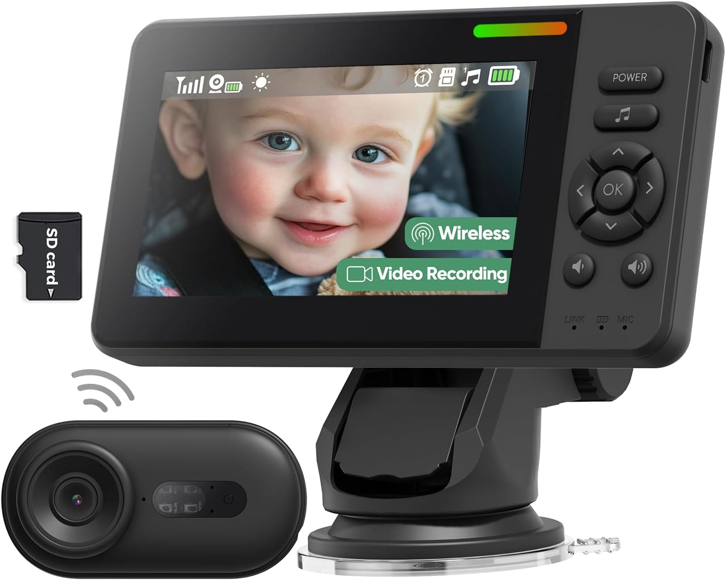 Wireless Baby Car Camera with 1080P Advanced Night Vision and 32H Battery, No Wi-Fi Needed Easy Setup Car Baby Monitor with Video Recording Adjustable Angle, Newborns Travel Essentials Gifts